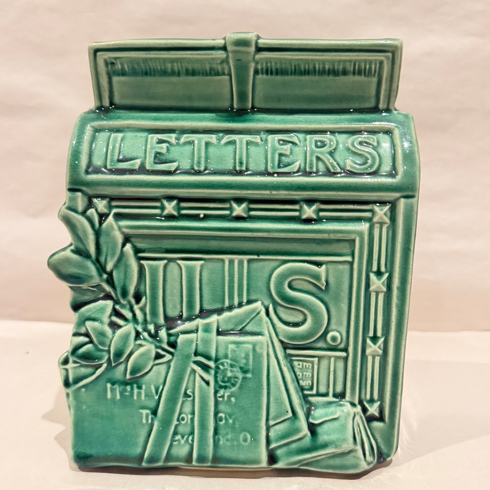 Vintage McCoy Pottery LETTERS Mailbox Planter Green Glaze Marked McCoy USA Decor